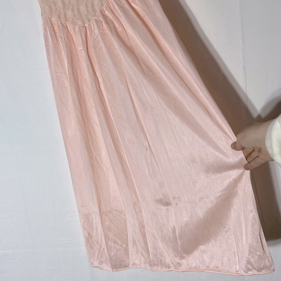 Vintage Baby Pink Lace Top W Satiny Skirt Midi Length Slip Dress Lingerie M - Picture 7 of 12